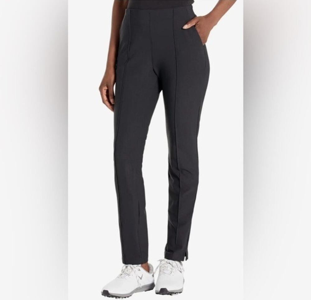 Adidas Pintuck Slim Pants WOMENS M Black High Rise Ankle Slit Tailored NWT